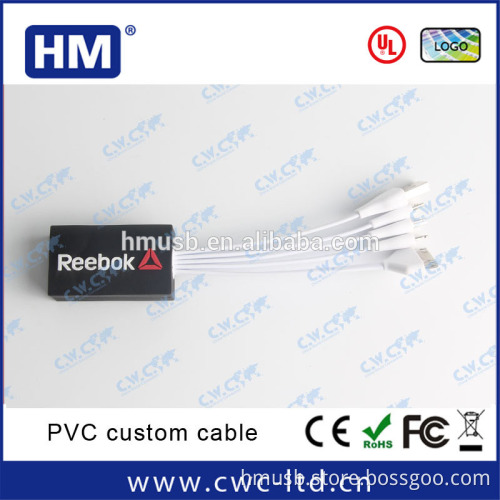 BSCI audit Factory directly (external cable) 4-in-1 cable promotion with custom logo shape sample shape